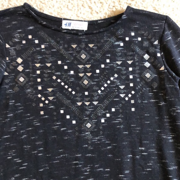 H&M black tweed top with silver diamonds and sheer trim at hem - Picture 2 of 5